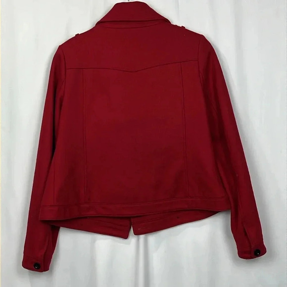Old Navy Womens Jacket M Red Double Breasted Long Sleeve Epaulets Lined 70% Wool - Picture 11 of 13